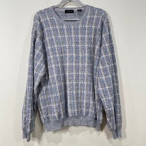 Vintage Van Heusen Blue Plaid Grandpa Sweater Coastal Grandma Soft Boy Unisex XL